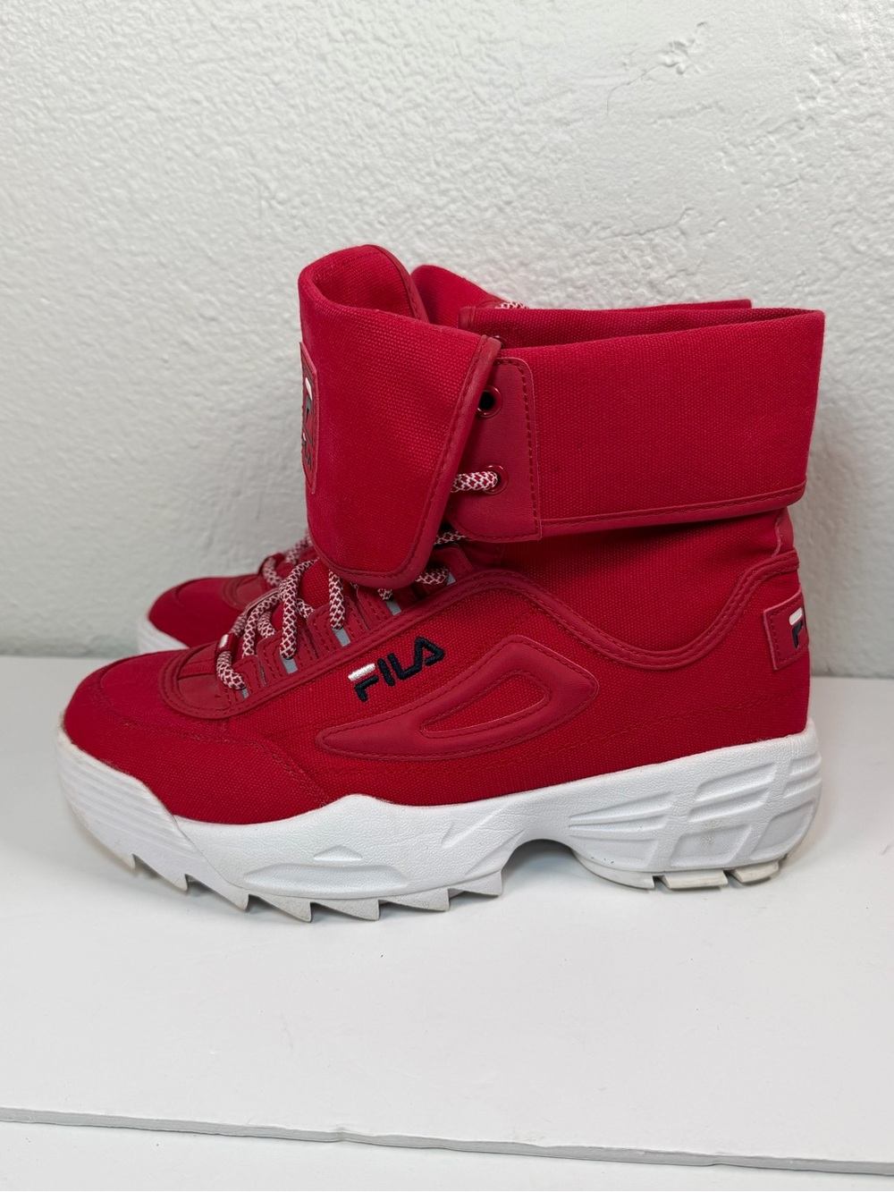 FILA Disruptor High Top Sneakers Women 9.5 Red Platform Chunky Boots - Picture 2 of 9